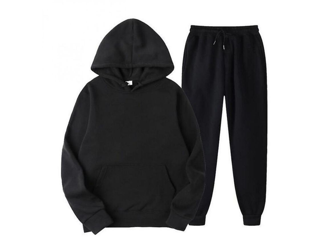2026-conjunto De Sudadera Con Capucha De Manga Larga Para Hombre Casual De Color Sólido Rod M Negro