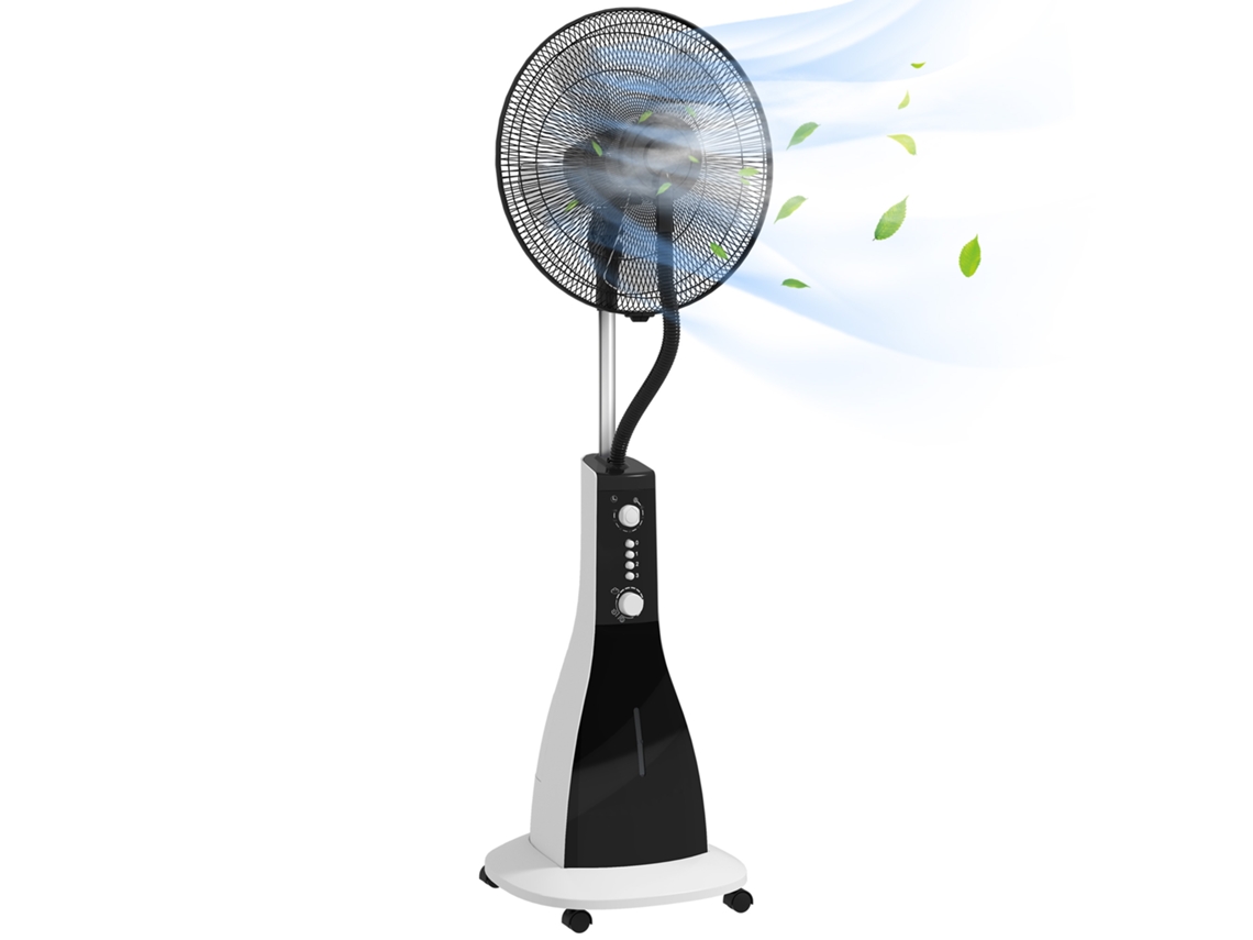 Ventilador 2 en 1 con humidificador, 3 velocidades, temporizador, depósito de 3 L, 44,5 x 38,5 x 120 cm, negro. Tienda PENGJIANG.