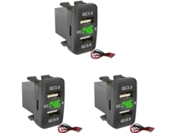 Cargador De Coche 3x Dual Usb 3.0 Con Pantalla De Voltímetro, Cargador De Voltaje Negro Y Verde