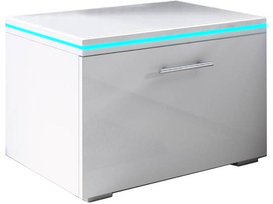 Mesita de Noche MÓVEIS BONITOS Victoria con LED RGB (Blanco - Melamina - 50x45x36.5 cm)
