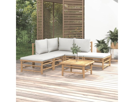 MAISON EXCLUSIVE Set de muebles de jardín 6 piezas bambú con cojines gris claro