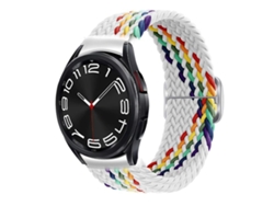 Pulsera para Samsung Galaxy Watch 7/6/5/4 - Nylon trenzado con ocho hebillas - Blanco arcoíris