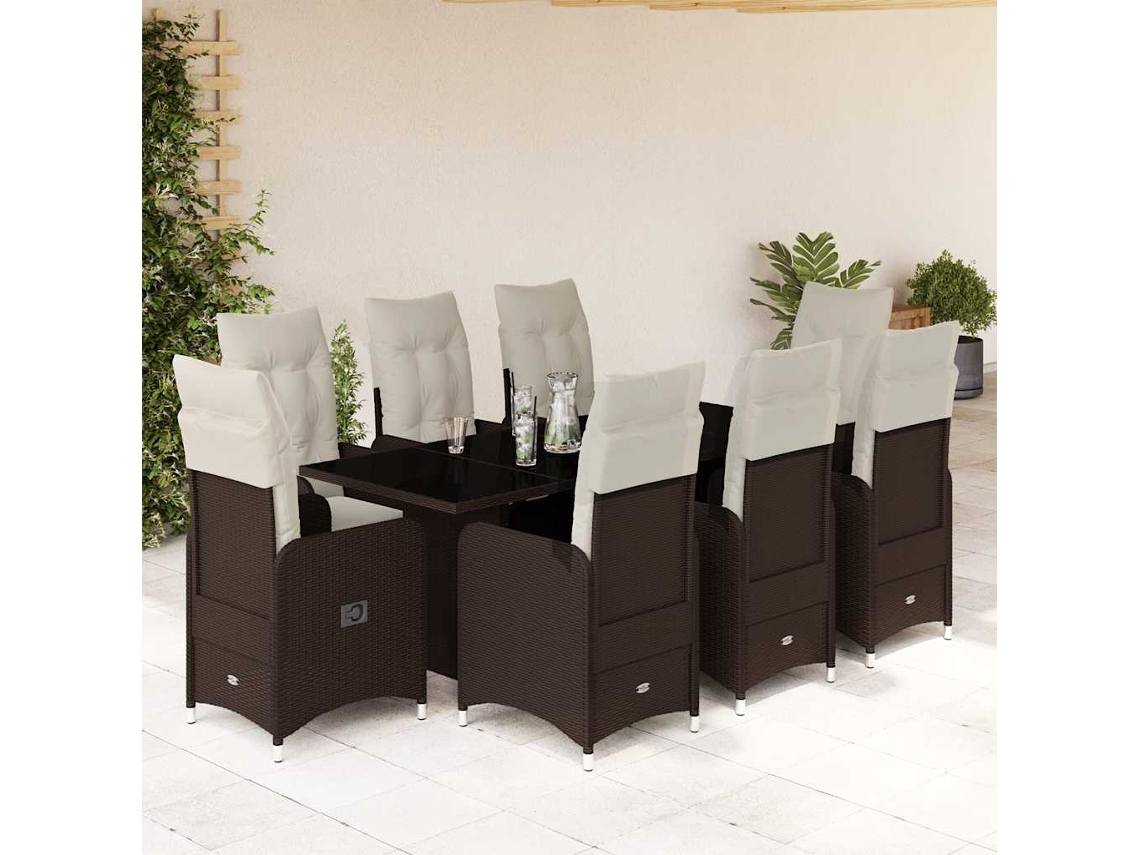 Conjunto de bistró de jardín de 9 piezas con cojines de mimbre marrón DKD Home Decor