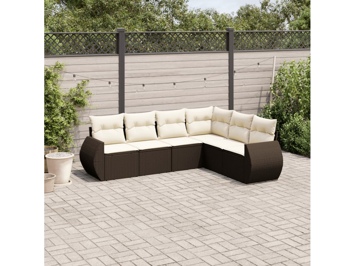Conjunto de sofá de jardín de 6 piezas con cojines de mimbre sintético marrón de DKD Home Decor