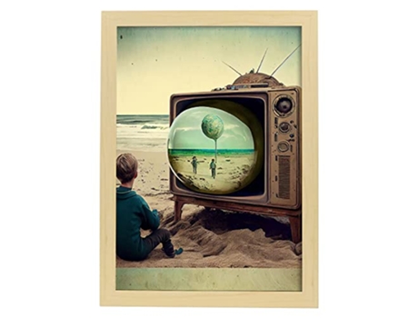 NACNIC Poster Día De Playa En Estilo Surrealismo Cinematográfico Ilustraciones Y Grabados De Historieta Abstracta Y Artística A3 Marcos Madera