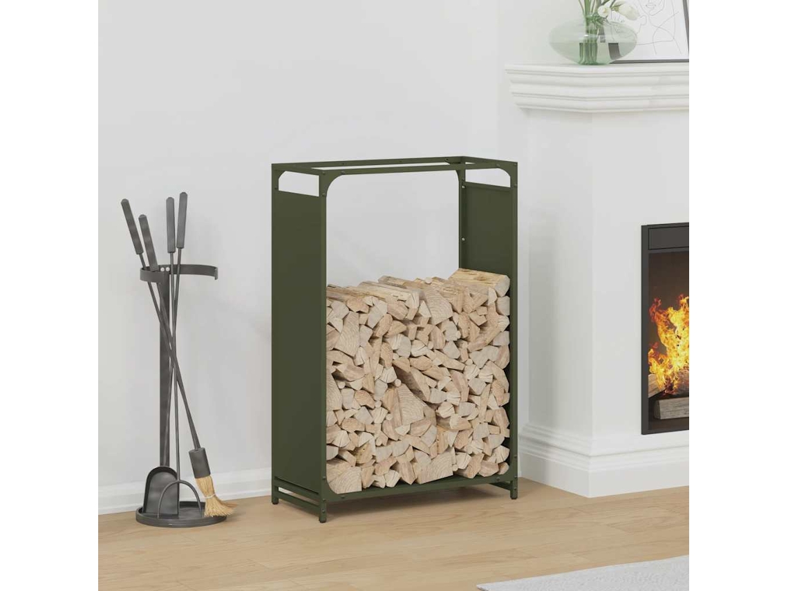 Leñero Verde Oliva 60x28x90 Cm Acero Laminado En Frío