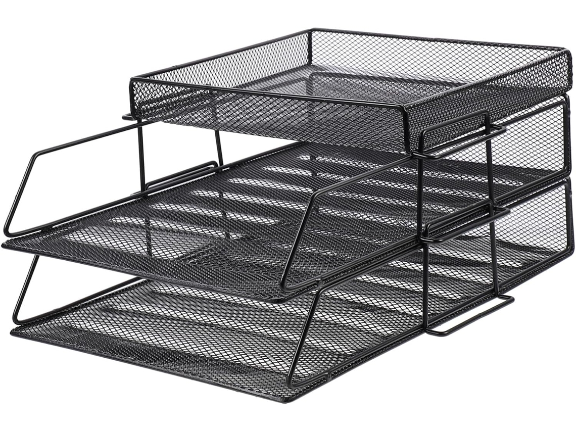 Estantería De Archivo Multicapa De Metal Pintado De Negro De 3 Niveles, Organizador De Archivos Desmontable