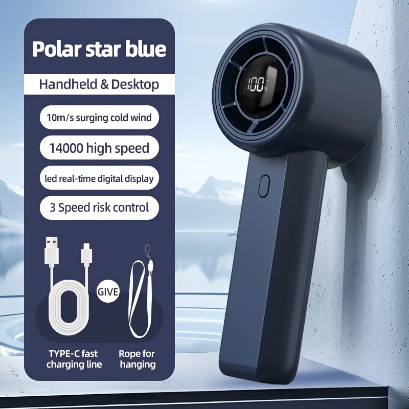 (azul) 1 Mini Ventilador De Mano, Ventilador Portátil De Alta Velocidad, Ventilador Usb Recargable De 2000 Mah