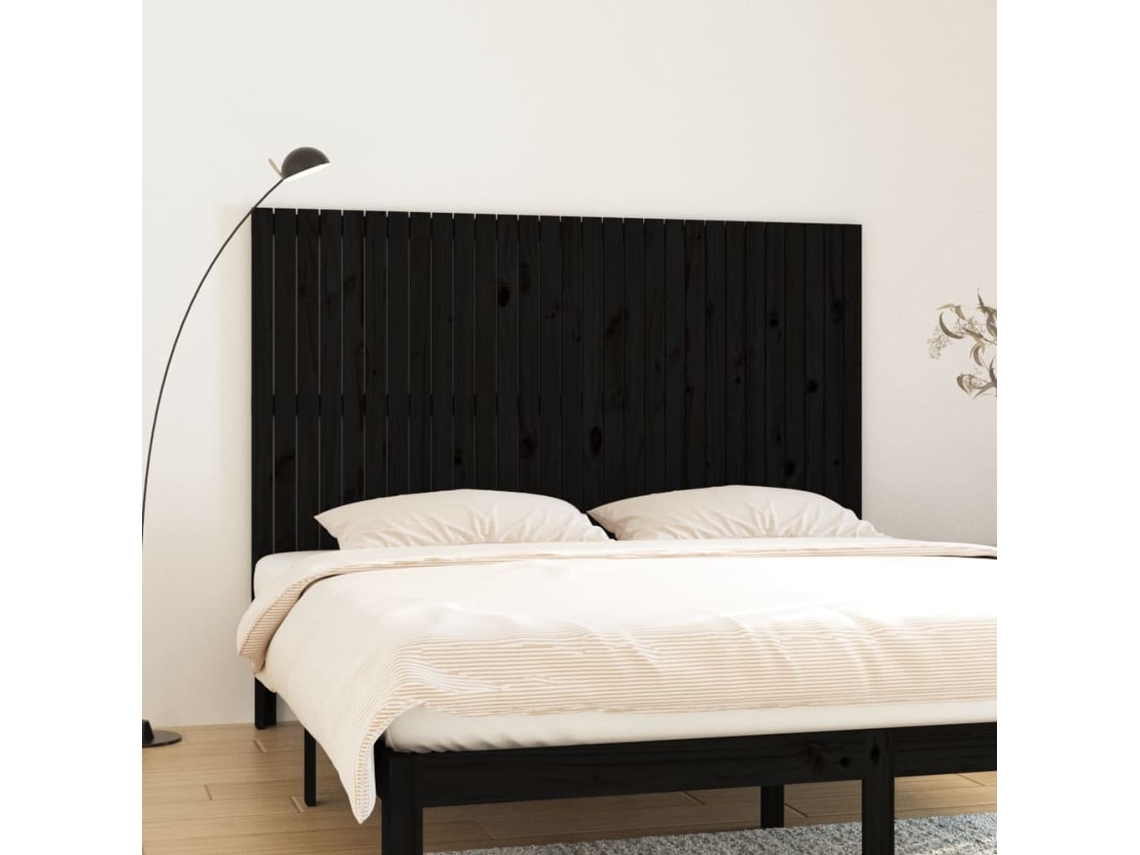 Cabecero De Cama Pared Madera Maciza Pino Negro 185x3x110 Cm