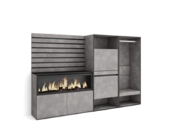 Aparador, aparador | Amplio espacio de almacenamiento | 227 x 145 x 35 cm | Para dormitorio | Chimenea eléctrica XXL | Zapatero | Armario abierto | Cemento Duérmete Online