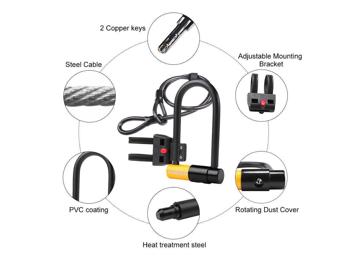 Candado Para Bicicleta En Forma De U Con Cable De Acero De 115 Cm, Soporte Anticorte Y Antisierra, Seguro.