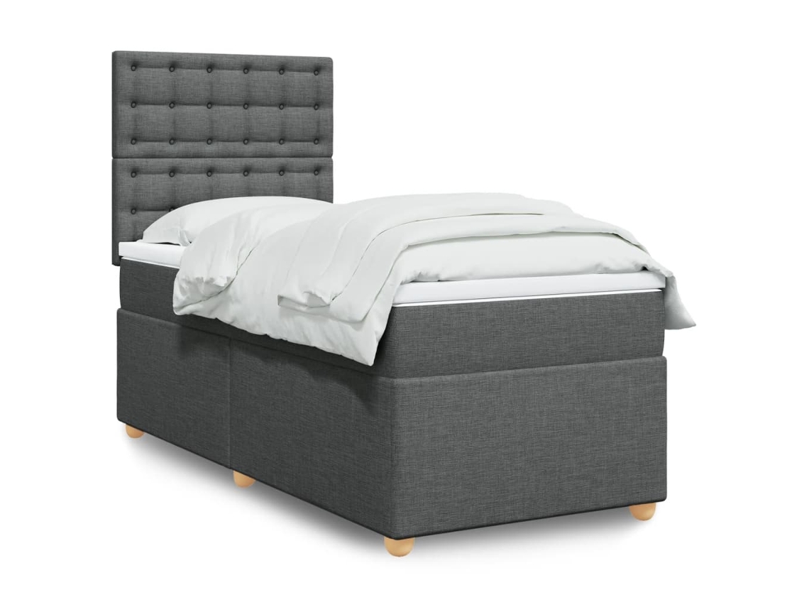 Cama Box Spring Con Colchón Tela Gris Oscuro 100x200 Cm
