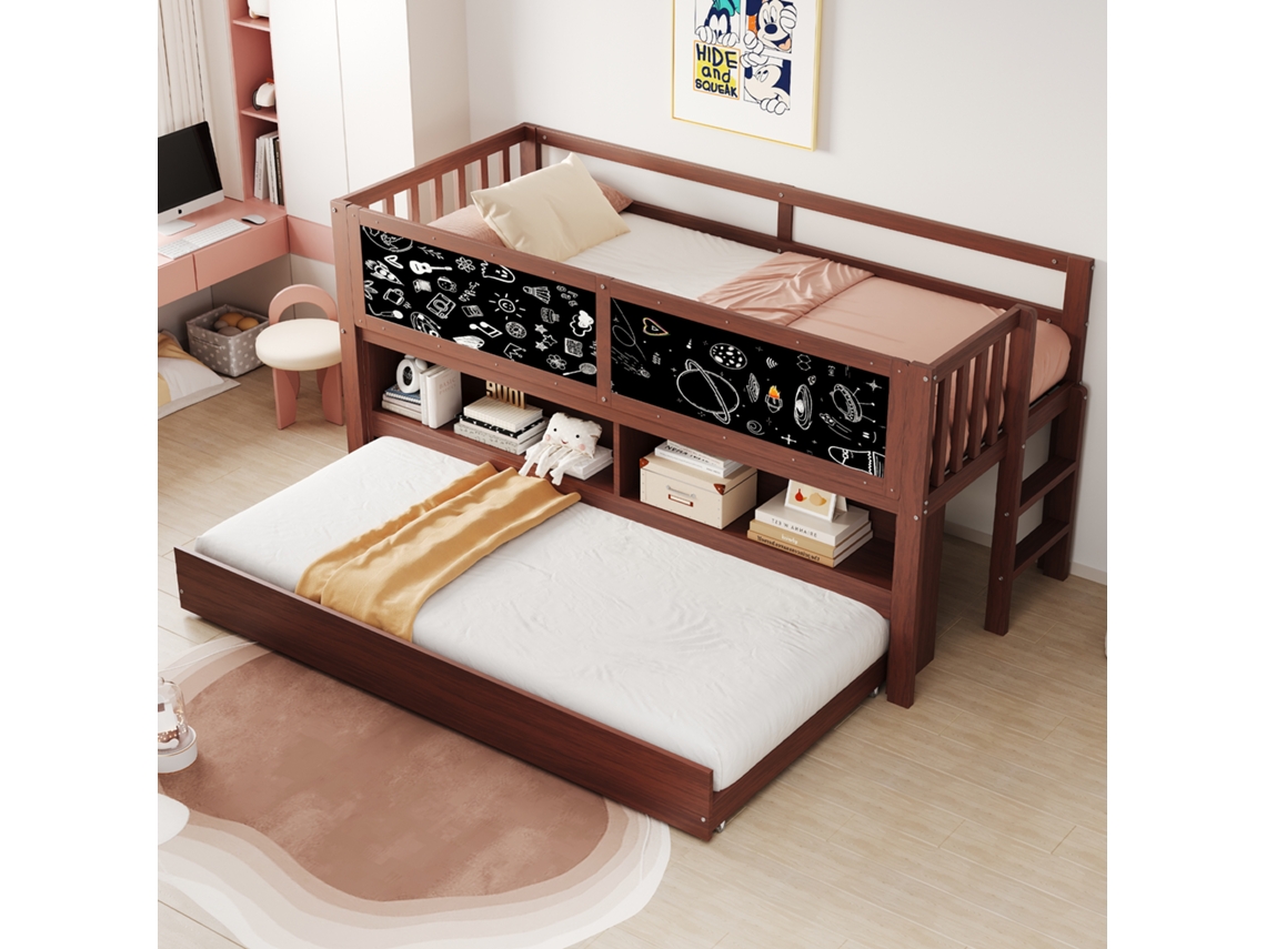 Escalera De Madera Y Pizarra Marrón De 90x200 Cm Para Cama Alta