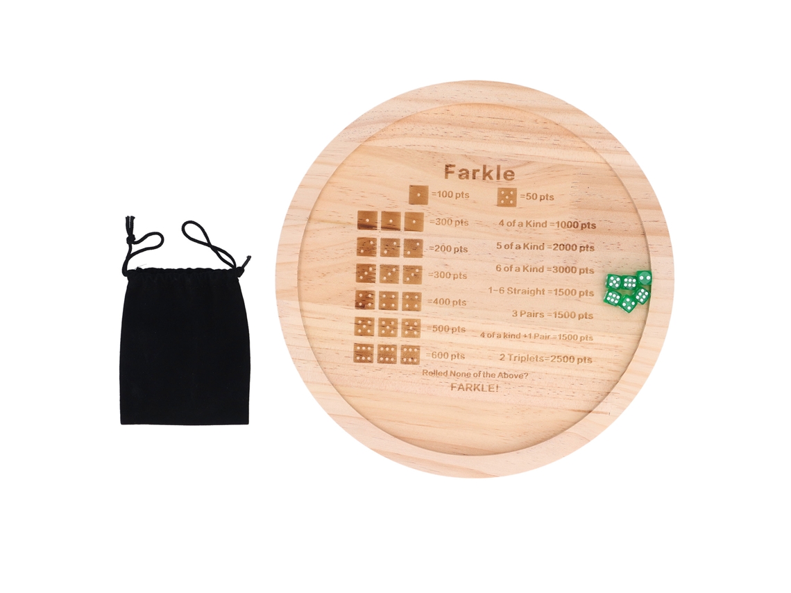 Bandeja De Dados Farkle De Madeira 30cm Jogo Clássico Familiar Melhora Habilidades Matemáticas