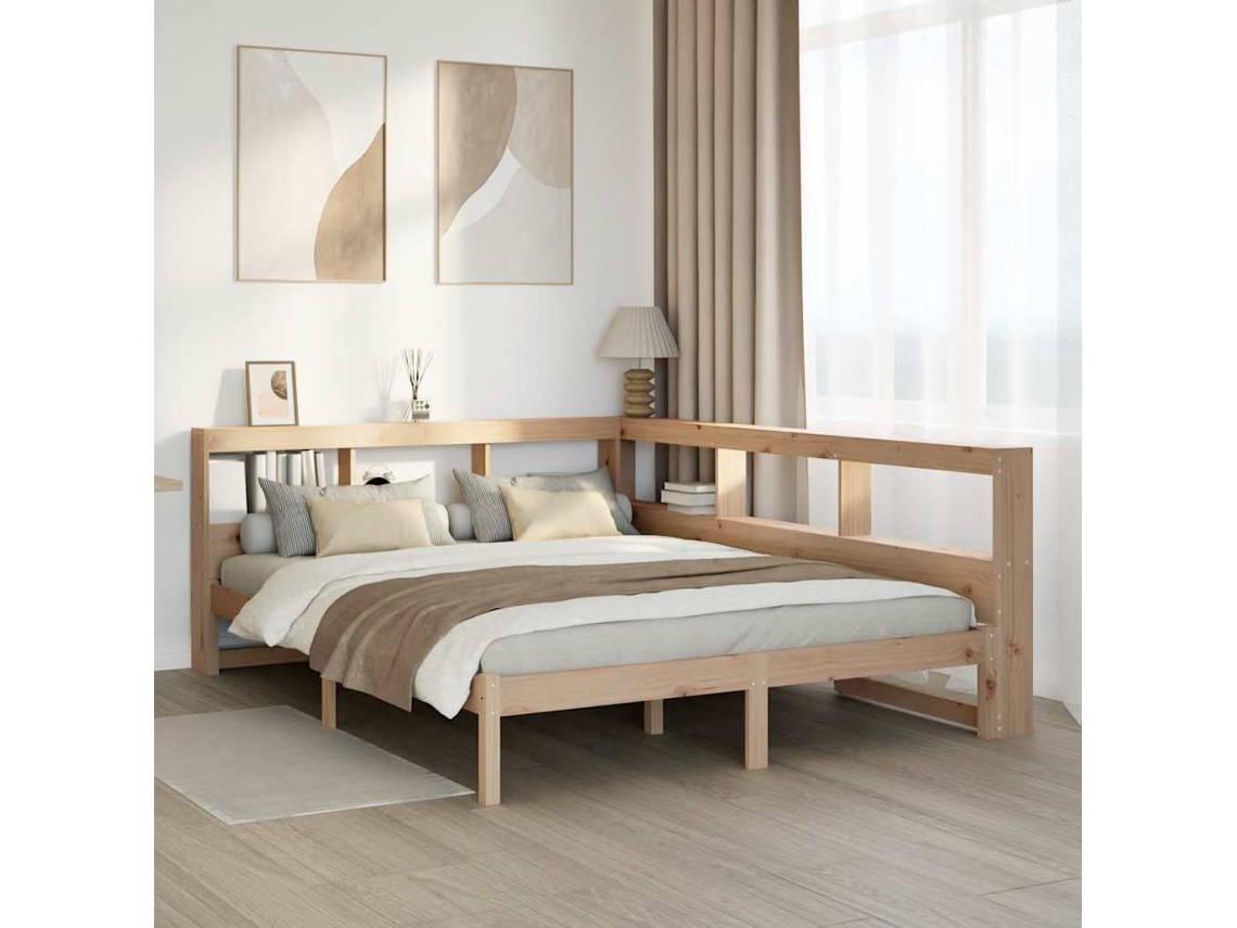 Cama De Matrimonio | Cama Para Adultos | Cama Con Estantería Sin Colchón Madera Maciza De Pino 160x200cm