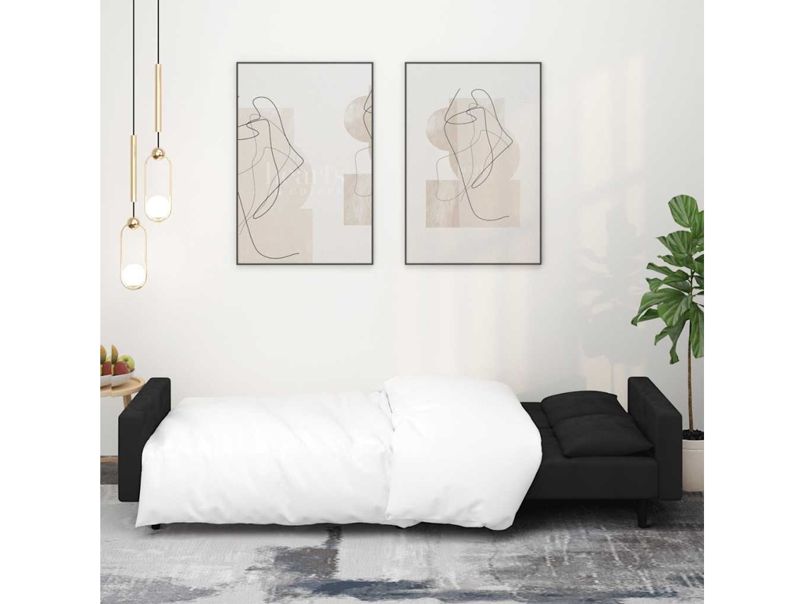 Sofá Cama De 2 Plazas Con Dos Almohadas Terciopelo Negro
