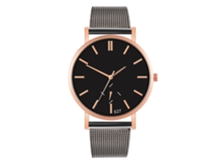 Reloj De Pulsera Para Parejas De Estilo Casual Y Moderno Con Correa De Malla, Cuarzo Negro, Oro Rosa.
