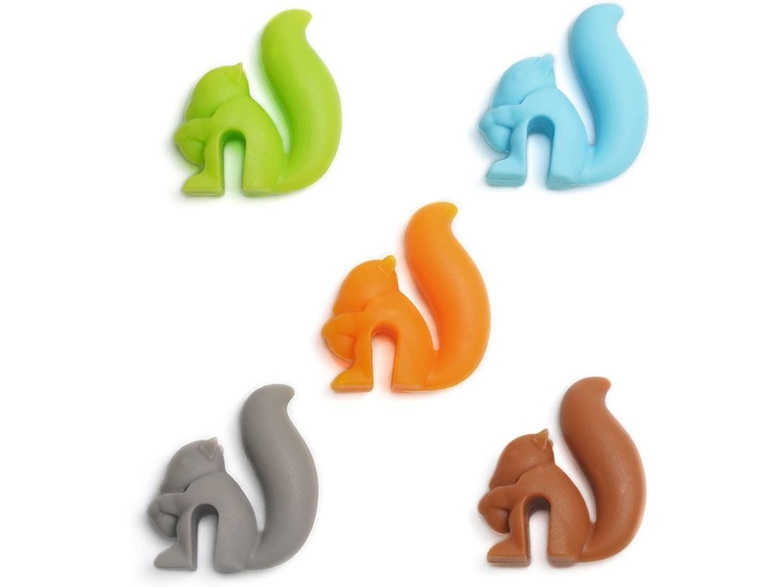 5 Marcadores De Tazas De Silicona Con Forma De Ardilla Para Vino Y Té Dhm