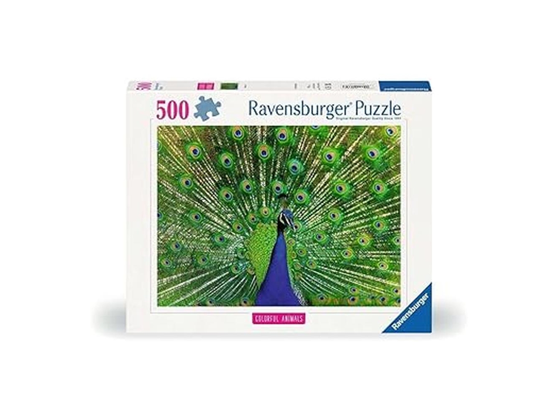 Rompecabezas Ravensburger de animales coloridos, pavo real, 500 piezas, 12001332, P25