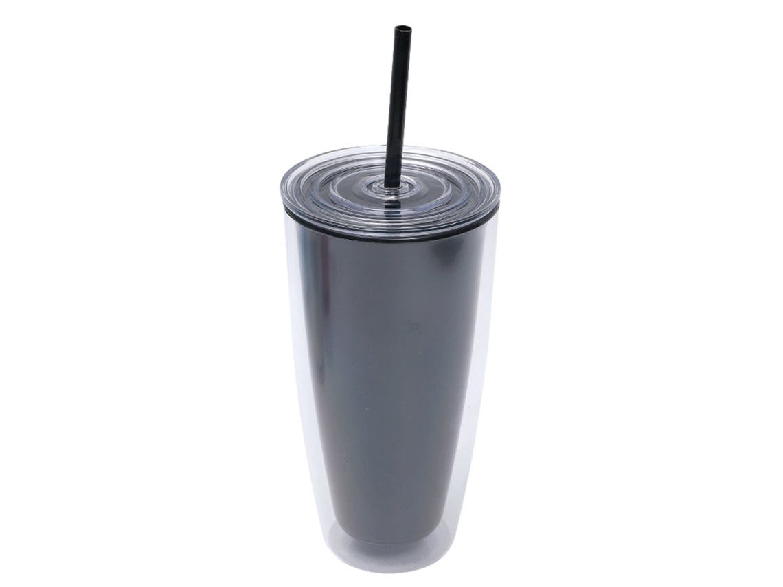 Vaso de plástico plano reutilizable de 24 oz con tapa y pajita NEVEANCE