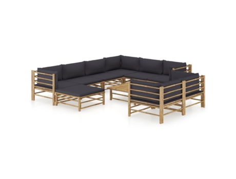 MAISON EXCLUSIVE Set de muebles de jardín 10 pzas bambú con cojines gris oscuro