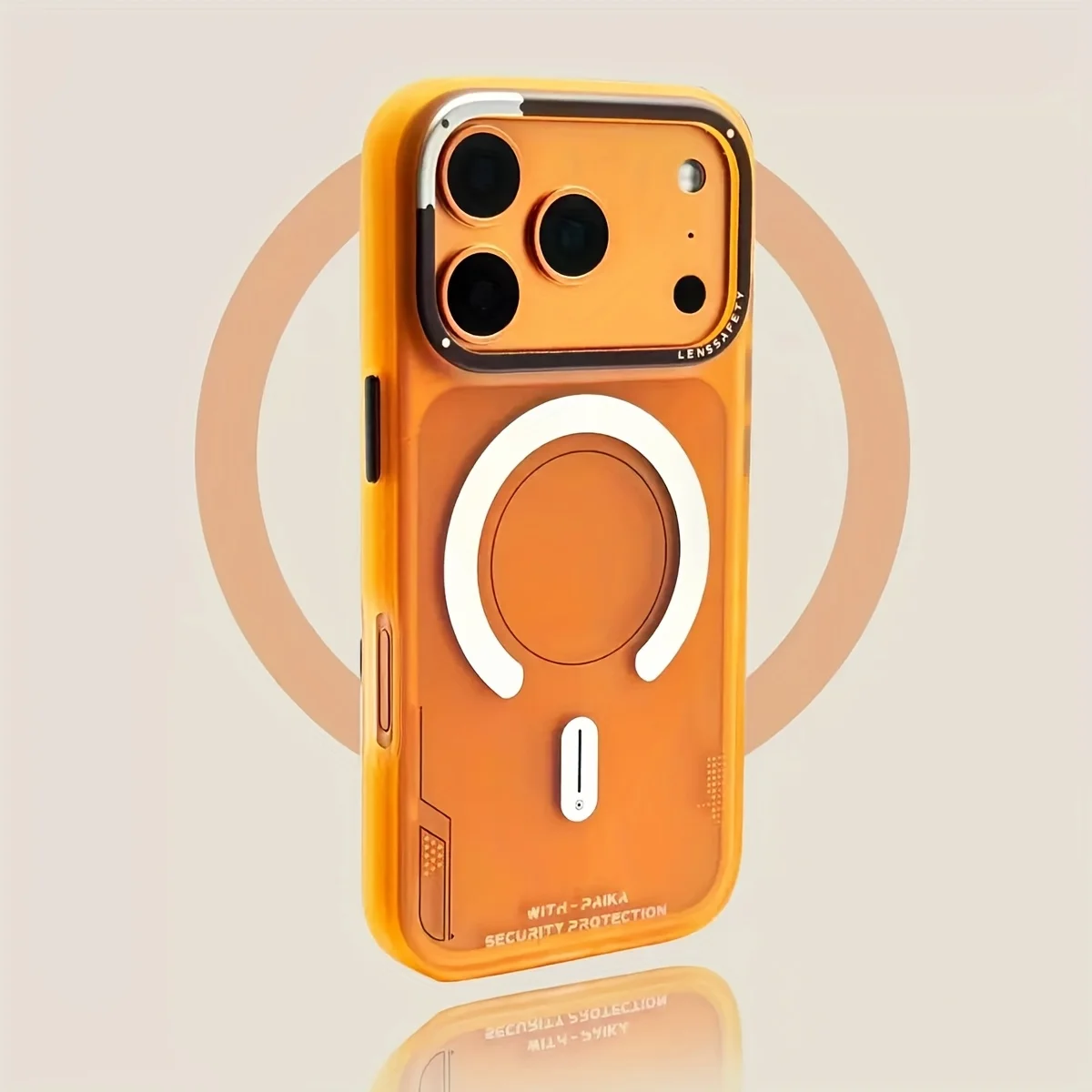 (iphone 17 Naranja) Funda Magnética Semitransparente Con Acabado Arenado, Protección Para La Lente Y Resistente A Los Golpes.