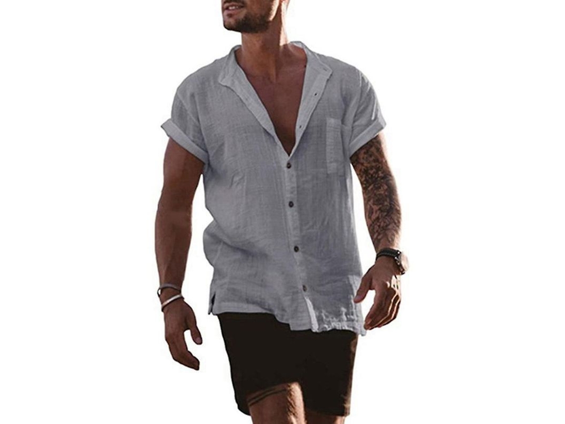 2026-camiseta Hombre Manga Corta Cuello V Casual Verano Con Botones Y Bolsillo Talla M-3xl