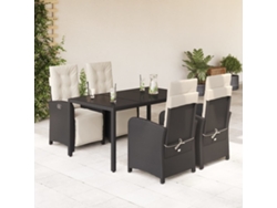Juego de comedor de jardín de 5 piezas con cojines, mimbre sintético negro, DKD Home Decor