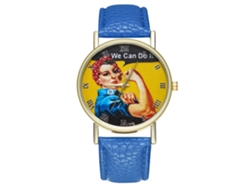 Reloj De Pulsera De Cuarzo De Estilo Retro Con Correa De Cuero, Azul Marino.