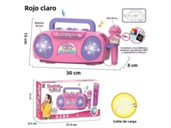 (Rojo claro) Máquina de karaoke con micrófono, radio, altavoz y función karaoke.
