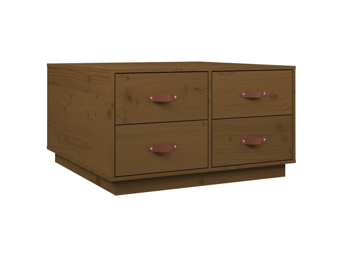 Mesa de Centro de Apoyo 80X80X45 Cm Pino Macizo Marrón Miel