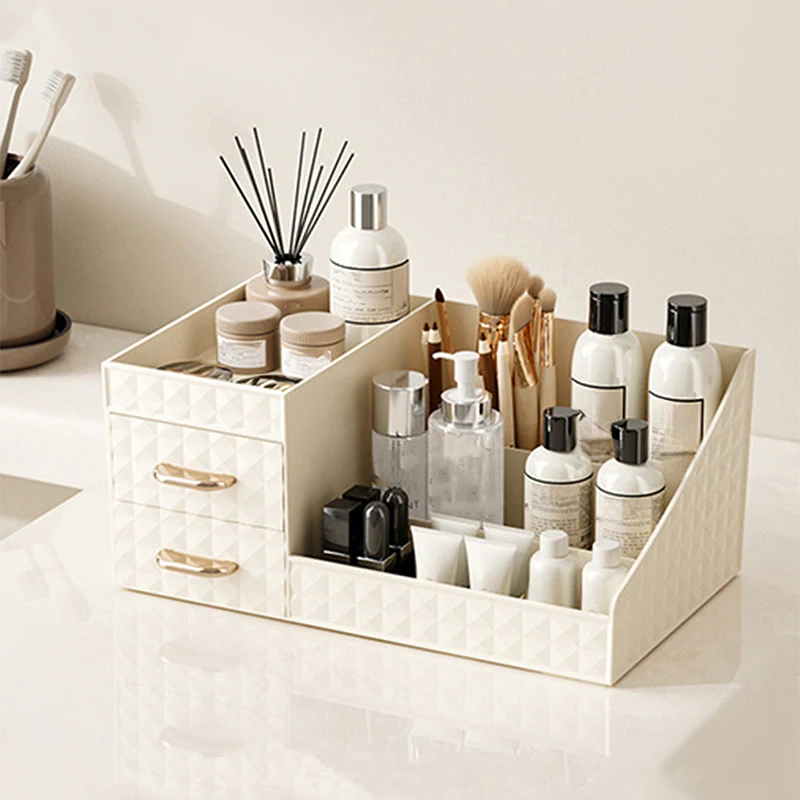 (crema) Caja De Almacenamiento De Cosméticos De Gran Capacidad Con Cajón Transparente