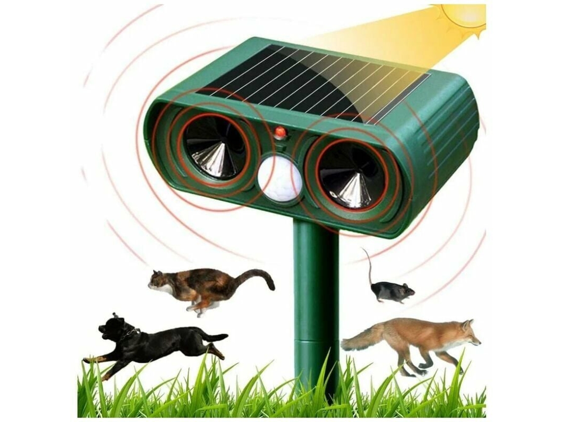 MEOIRUERY Disuasa de vida silvestre ultrasónica, protección para exteriores con energía solar para jardín, césped, granja, repelente de animales no tóxico con s