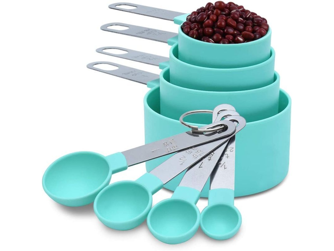 Juego De Cucharas Medidoras, Taza Verde Con Asas De Acero Inoxidable, 8 Piezas, Utensilios De Cocina.