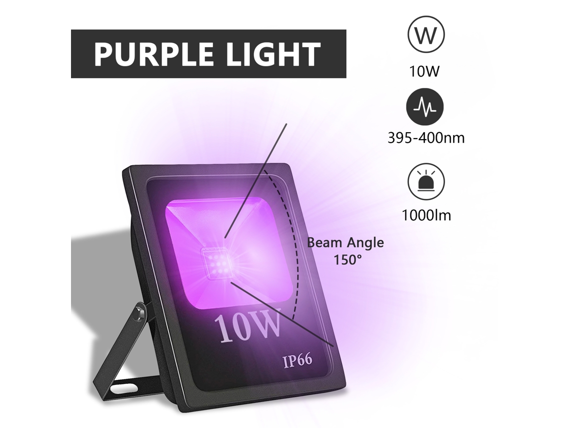 Foco Led Negro De 10 W, Ip66, Resistente Al Agua, 395-400 Nm, Ideal Para Fiestas En El Jardín Y Cultivo De Plantas.