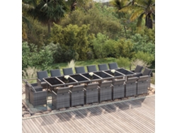19 Pcs Conjunto Jantar P/ Jardim C/ Almofadões Vime Pe Cinzento Dkd Decoración Del Hogar