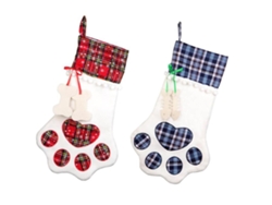 Bolsa de regalo navideña a cuadros con estampado de pata de perro, ideal para mascotas. Hengjian