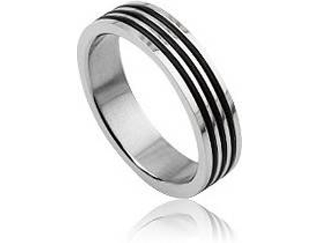 Anillo BIJOUCOLOR Líneas Negras (Acero - Plateado - 6 mm)