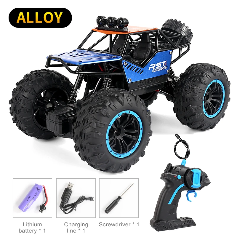 (azul) Control Remoto Off Road Monster Truck Caja De Metal 2wd Doble Motor Led Faros