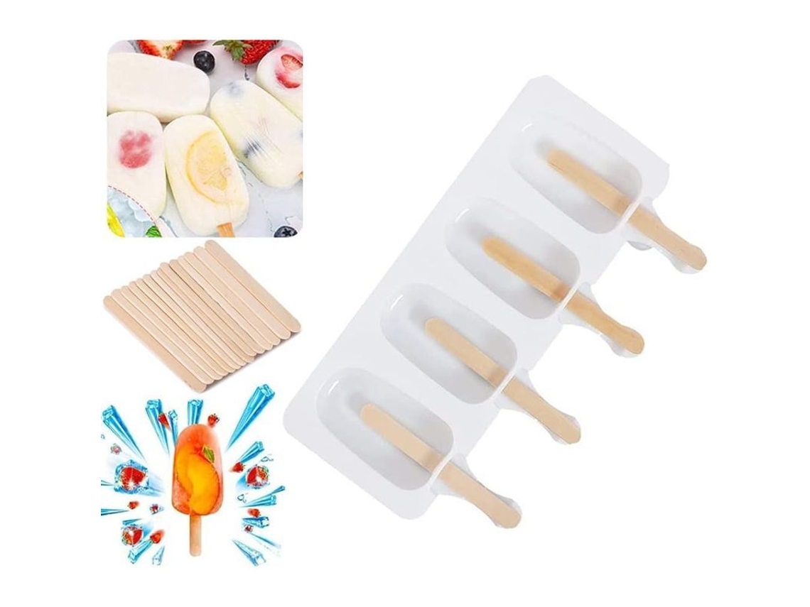 Molde de silicona para helados Rebe con 20 palitos de madera, reutilizable para hacer paletas heladas caseras.