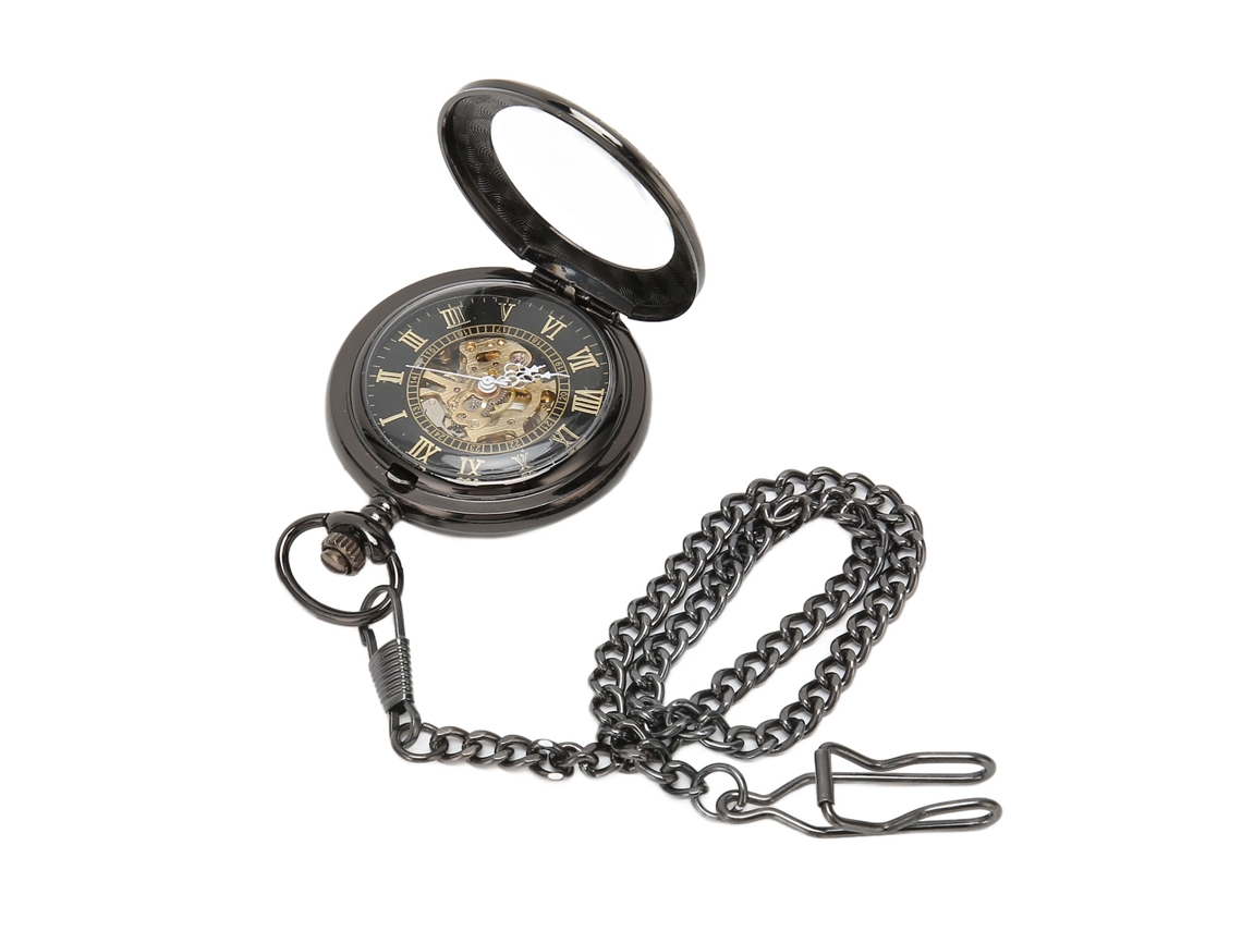 Reloj De Bolsillo Mecánico Antiguo De Doble Caja Con Cuerda Manual Y Cadena Esqueletizada.