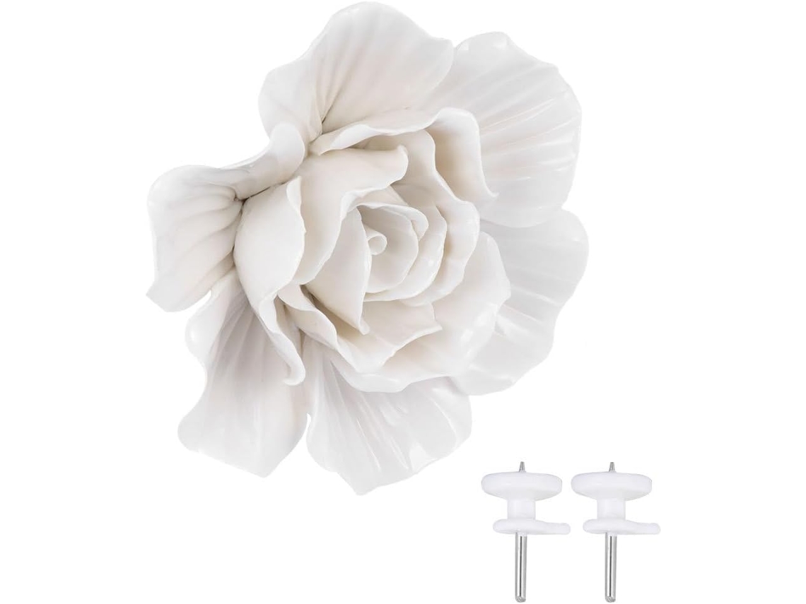 Adorno de pared de cerámica blanca, forma única, para interior/exterior, para dormitorios y entradas, diseño elegante, gancho, pieza rosa, GOKOCO