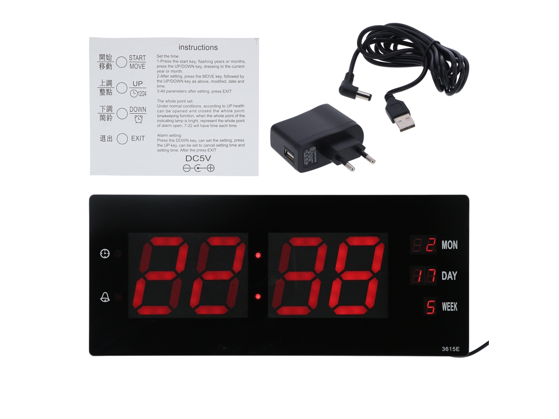 Reloj de pared Baok-Led con calendario y luz nocturna, reloj electrónico para el hogar, escritorio o laboratorio, conector UE.