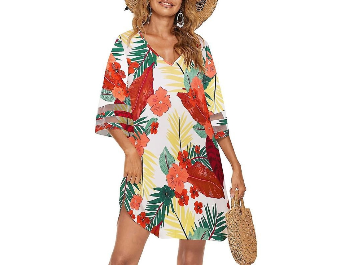 2026-vestido De Playa Casual Suelto Para Mujer Con Escote V Y Mangas 3/4 Para Verano Bikini