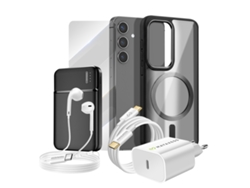 Pack Completo Para Galaxy S24 Funda, Cristal, Cargador, Batería Externa, Auriculares (6 Piezas)