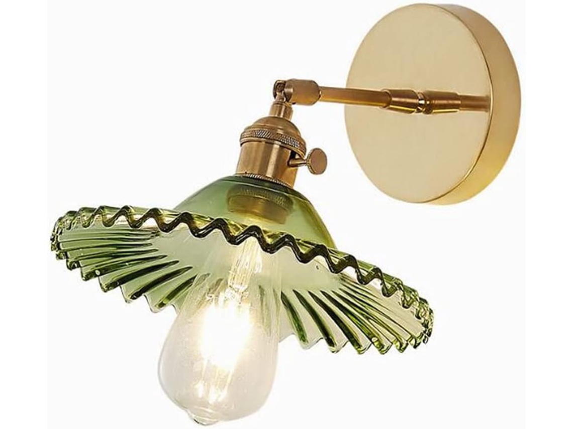 Aplique De Pared Industrial Moderno De Cobre Con Pantalla De Cristal (verde) E27