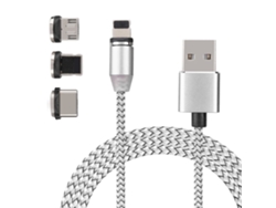 Cabo De Carregamento Magnético 3 Em 1 Para Ios Android Type-c Com Velocidade Rápida Prata 1m