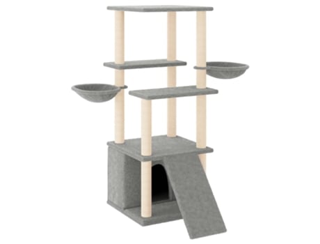 Rascador para gatos con postes de sisal gris claro 133 cm VIDAXL