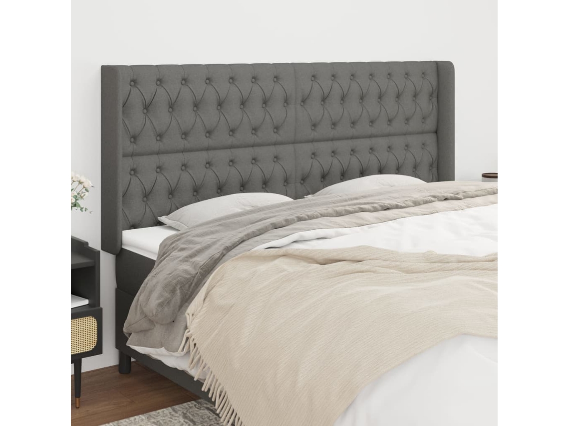 Cabecero Con Orejas De Tela Gris Oscuro 183x16x118/128 Cm