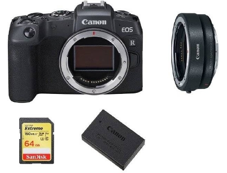 Cámara Instantánea CANON EOS RP + Adaptador EF-EOS R + Tarjeta SD 64GB + Batería LP-E17 (Full Frame)